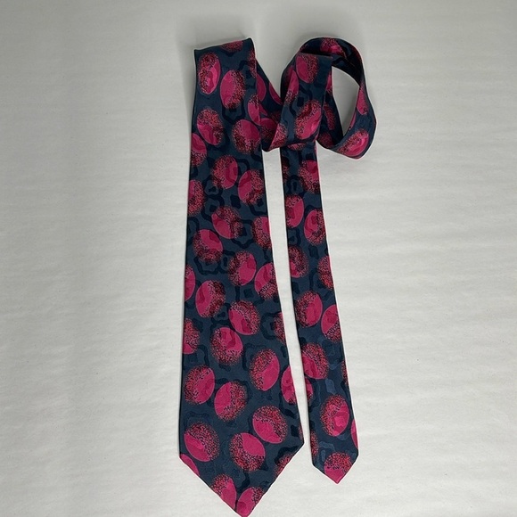 Vintage 80's Brioni Roma Navy Blue Pink Polka Dot Silk Tie Retro 4.25"X57" - Picture 1 of 4